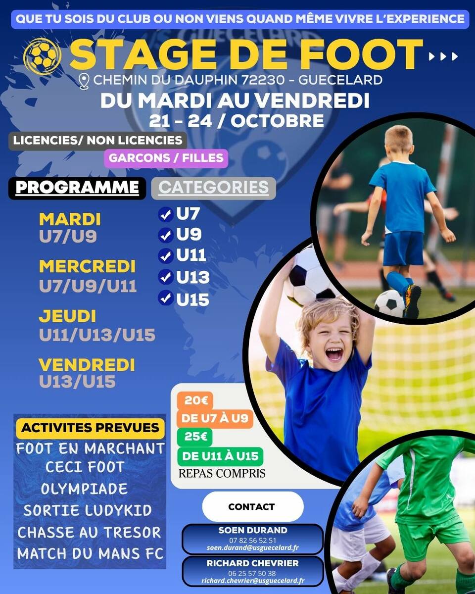 ⚽️ STAGE DE FOOT – VACANCES D’OCTOBRE !